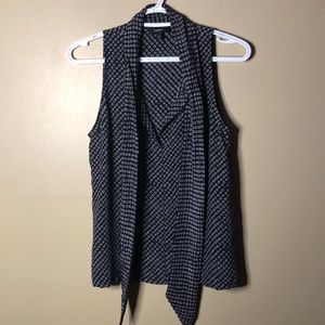 Theory printed bow tie neck sleeveless blouse